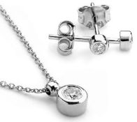 14K White Gold - Diamond Earring and Pendant set