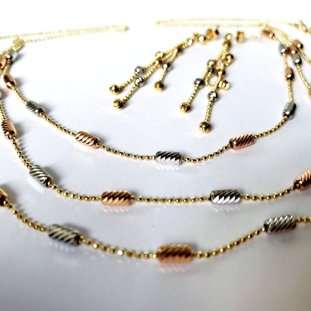 Italian Dorica Beads Earring and Necklace set In 14K Tri Colour White Yellow and Rosegold - Image 7 of 10