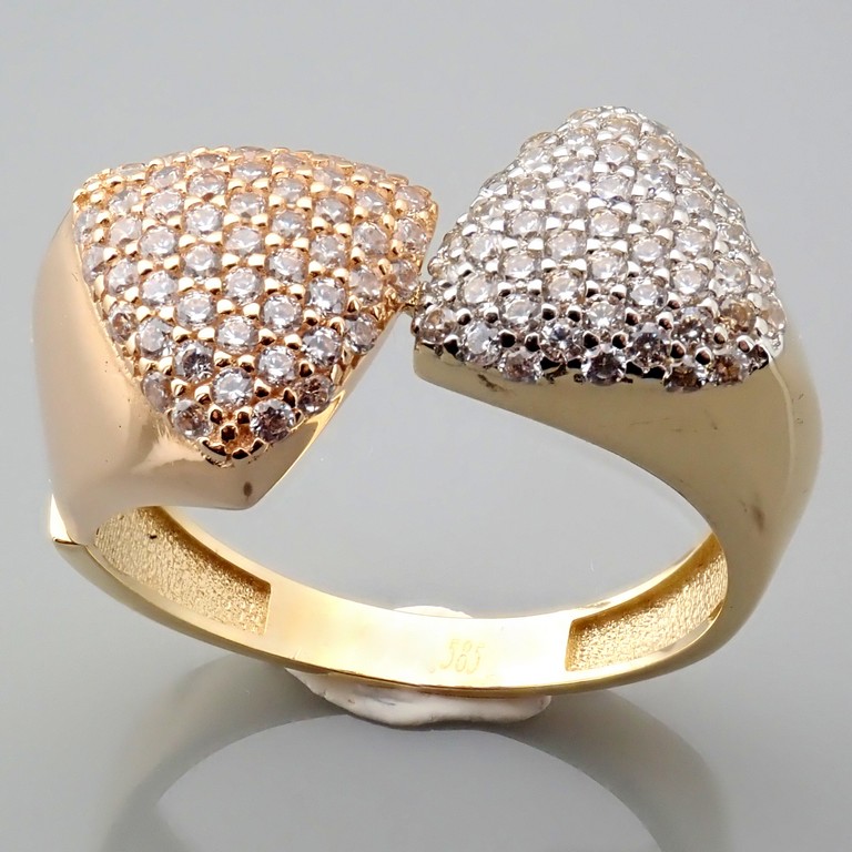 Italian Design Swarovski CZ Ring In 14K Tri Colour White Yellow and Rosegold