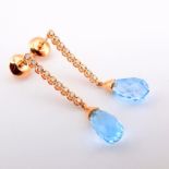 14K Pink Gold Earring. Natural Diamond and 6,40 Brasil Blue Topaz