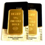 2x 50 Gram 99,99 % Gold Bullion (Sealed and Certified)