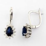 14K White Gold Cluster Earring Natural Sapphire and Diamond