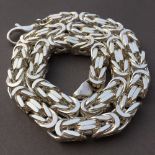 10mm Mens Byzantine King Box Chunky Chain Necklace. 925 Sterling Silver. 322GR