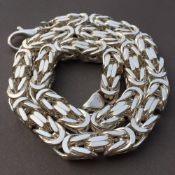10mm Mens Byzantine King Box Chunky Chain Necklace. 925 Sterling Silver. 322GR
