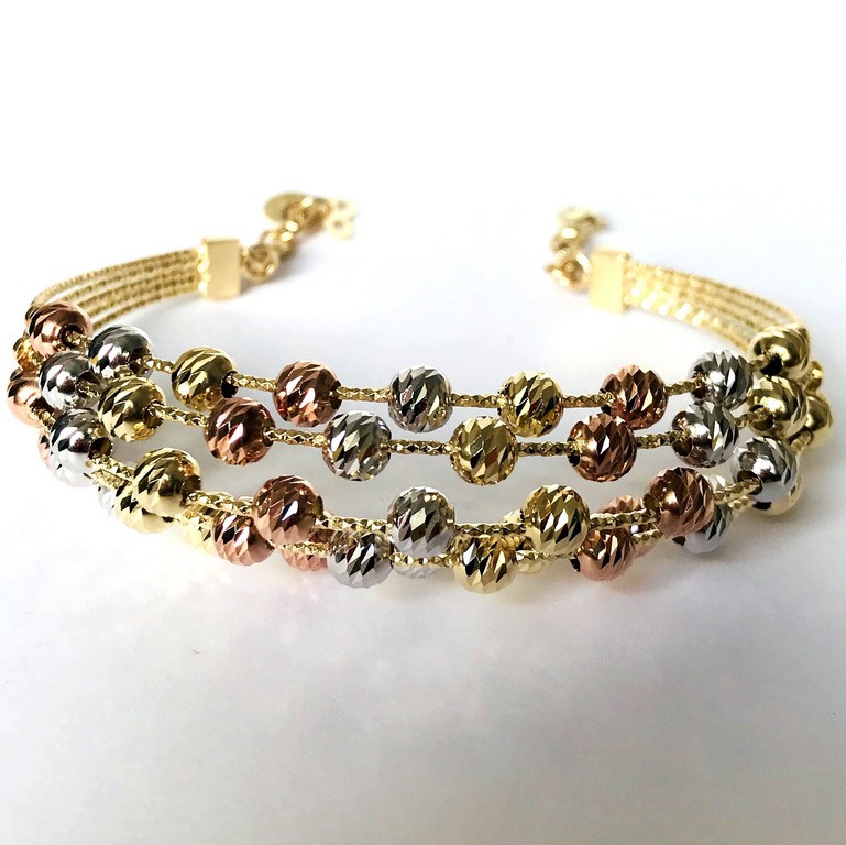 Italian Dorica Beads Bracelet. 14K Tri Colour White Yellow and Rosegold. 8.3 In. (21 cm) - Image 2 of 7