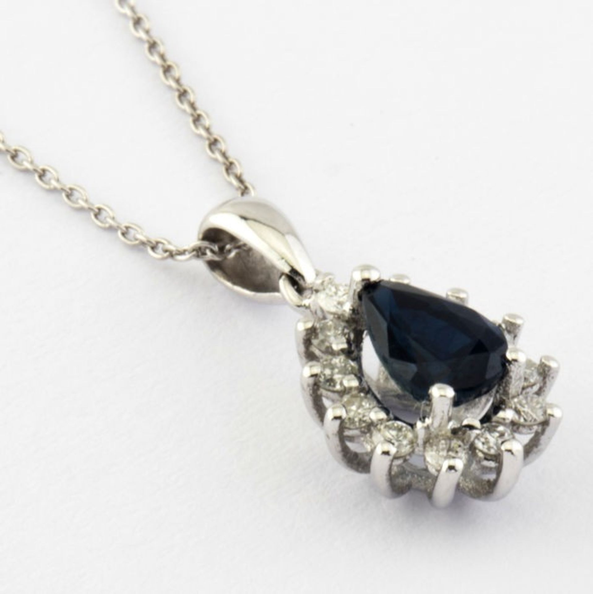 14K White Gold Cluster Pendant Natural Sapphire and Diamond - Image 3 of 6