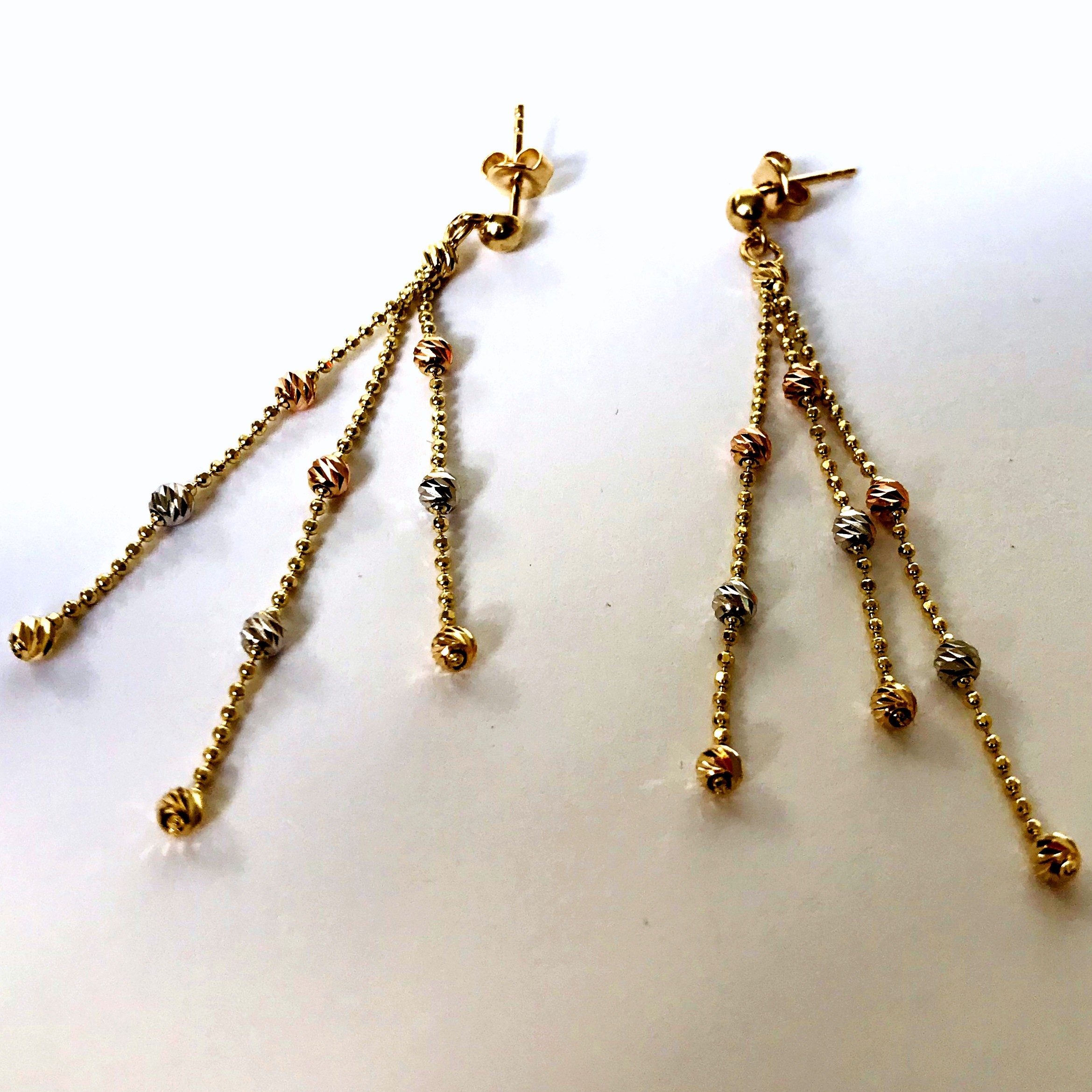 Italian Dorica Beads Earring and Necklace set In 14K Tri Colour White Yellow and Rosegold - Image 4 of 10