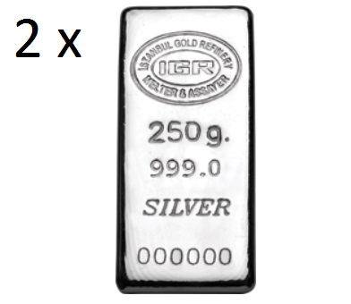 2x 250 gr 99,9 % Silver Bullion (Certified)