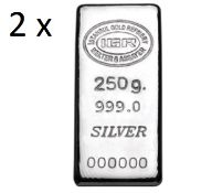 2x 250 gr 99,9 % Silver Bullion (Certified)