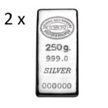 2x 250 gr 99,9 % Silver Bullion (Certified)