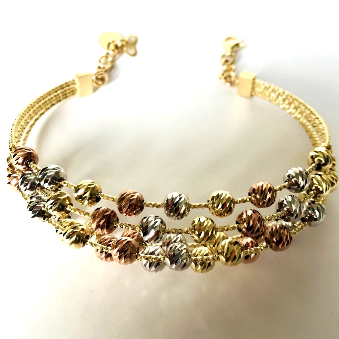 Italian Dorica Beads Bracelet. 14K Tri Colour White Yellow and Rosegold. 8.3 In. (21 cm) - Image 6 of 7