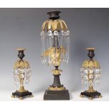 Early C 19th three piece garniture lustres