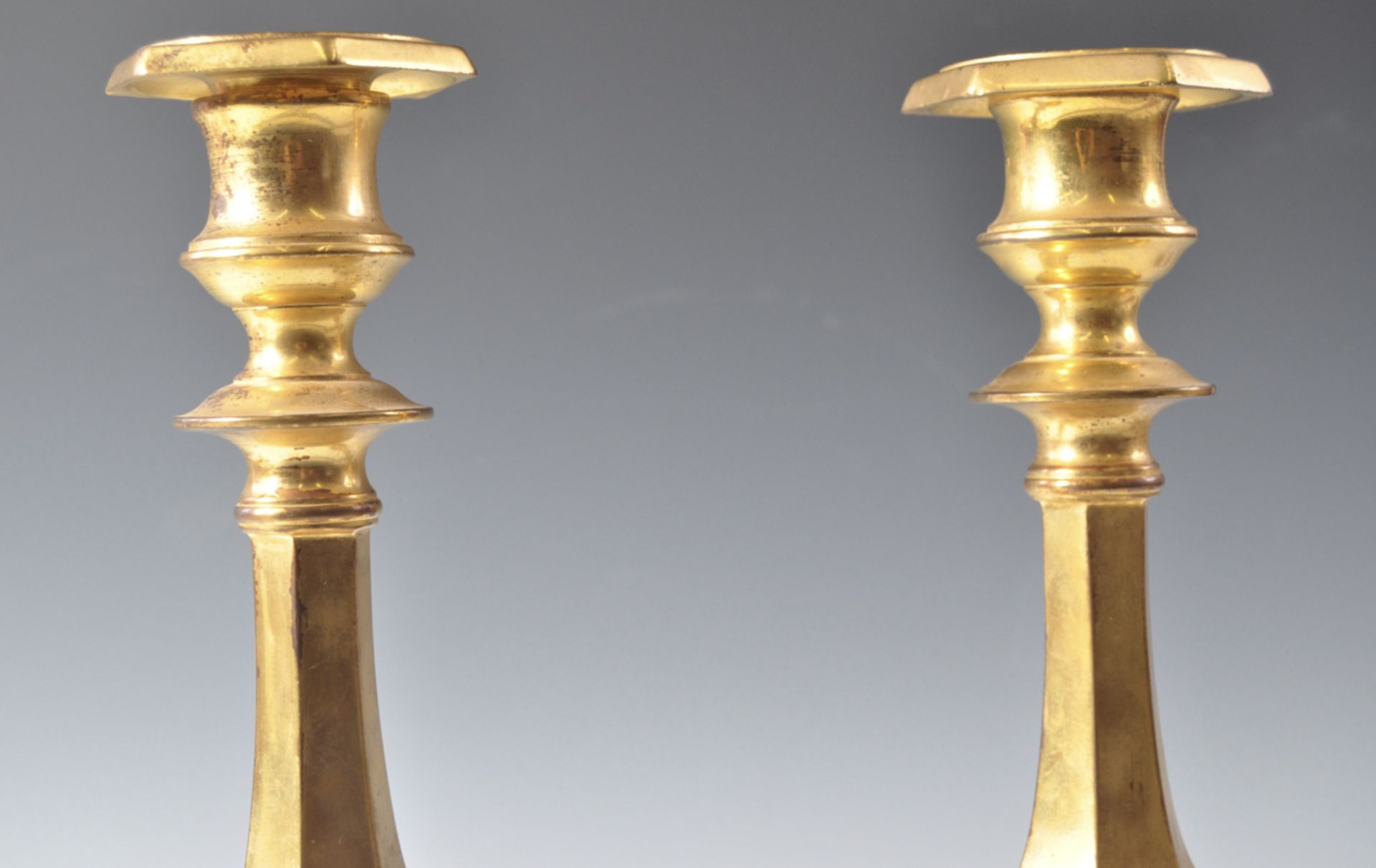 C19th pair of gilded brass candlesticks - Image 3 of 5