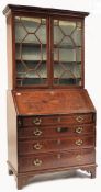 George III mahogany inlaid bureau bookcase