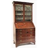 George III mahogany inlaid bureau bookcase