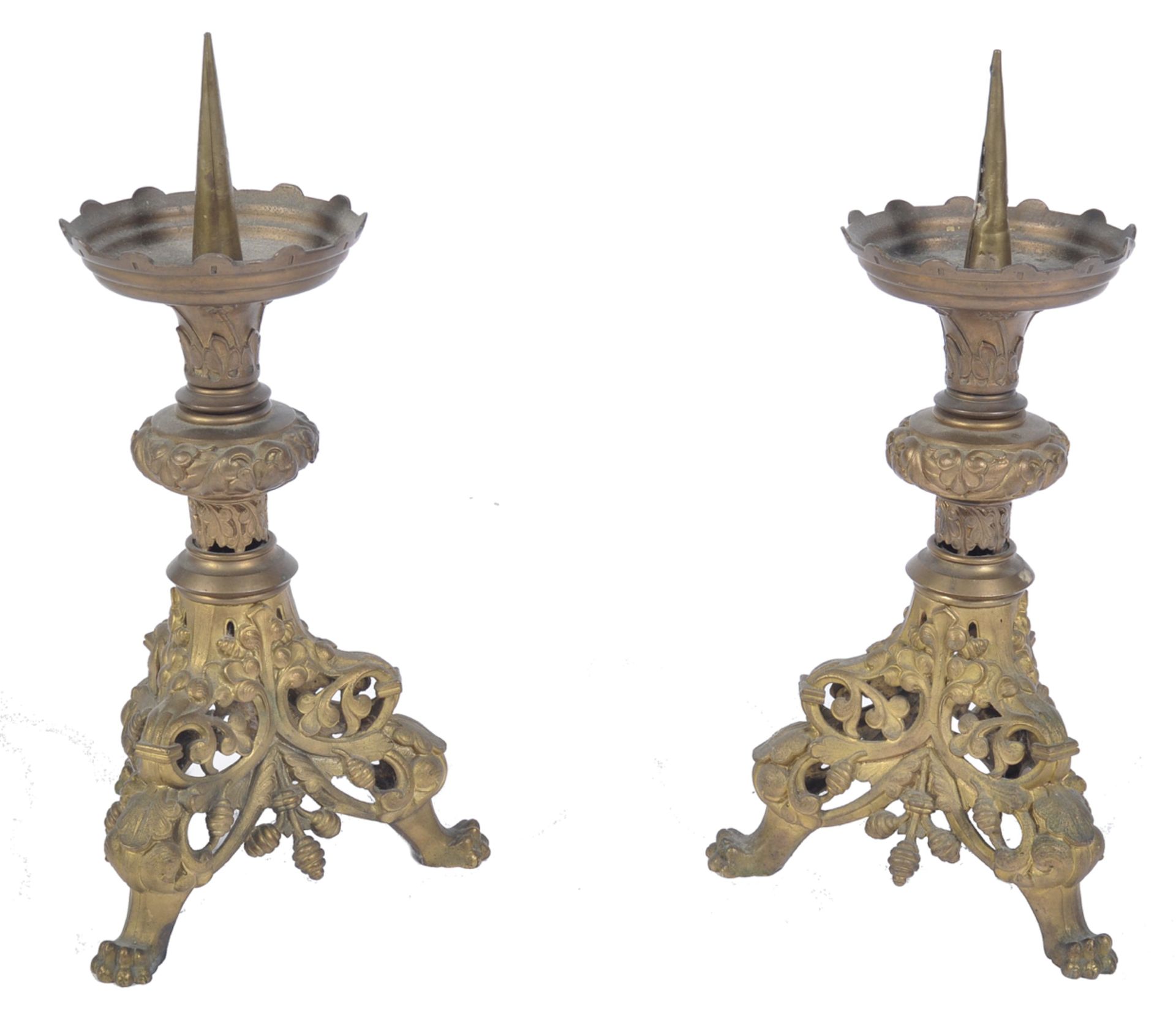 A,pair of large cast brass altar sticks