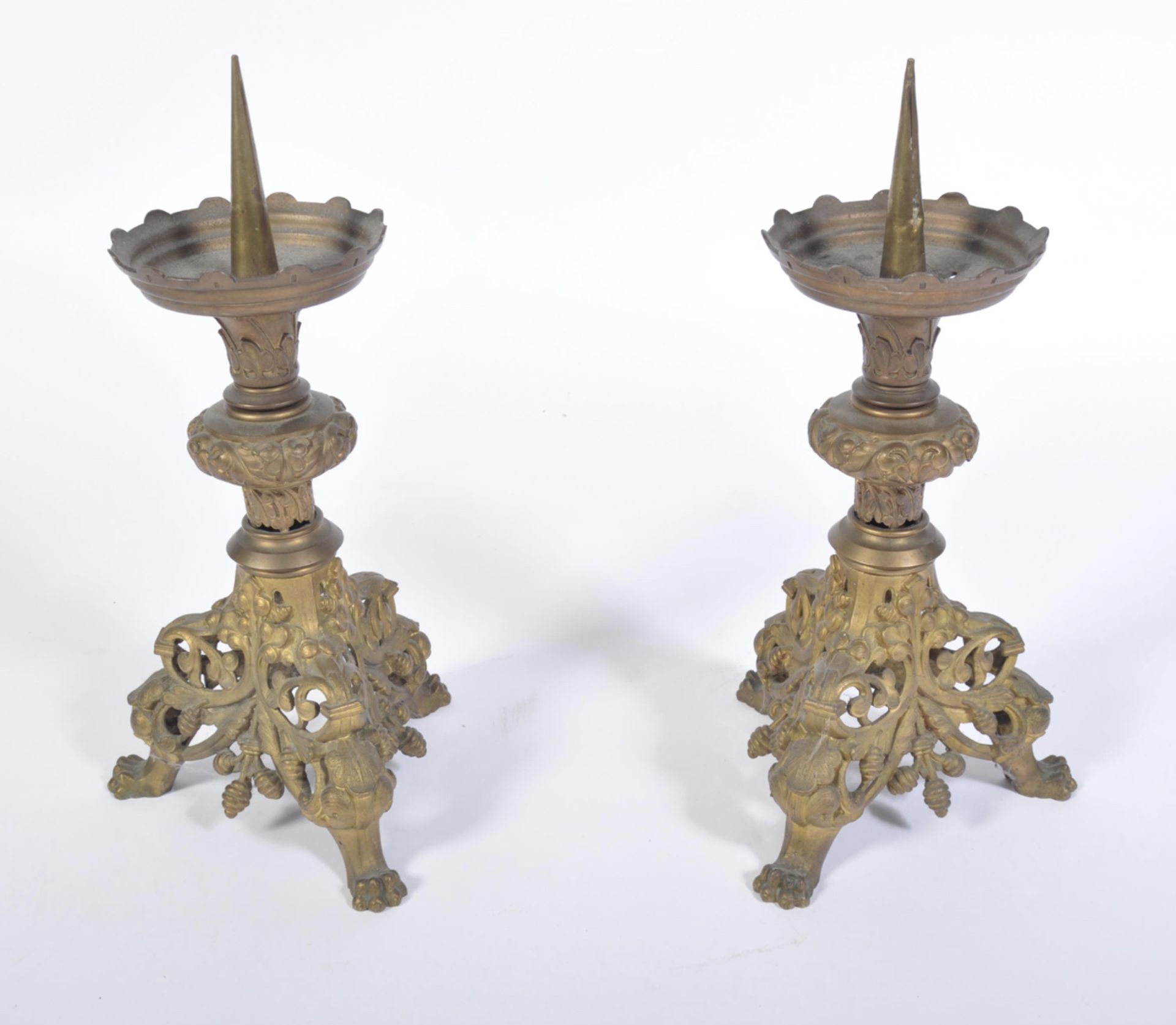 A,pair of large cast brass altar sticks - Image 4 of 5