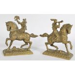 C19th pair of brass sculptures modelled as hunters