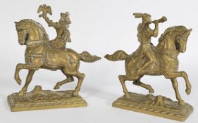 C19th pair of brass sculptures modelled as hunters