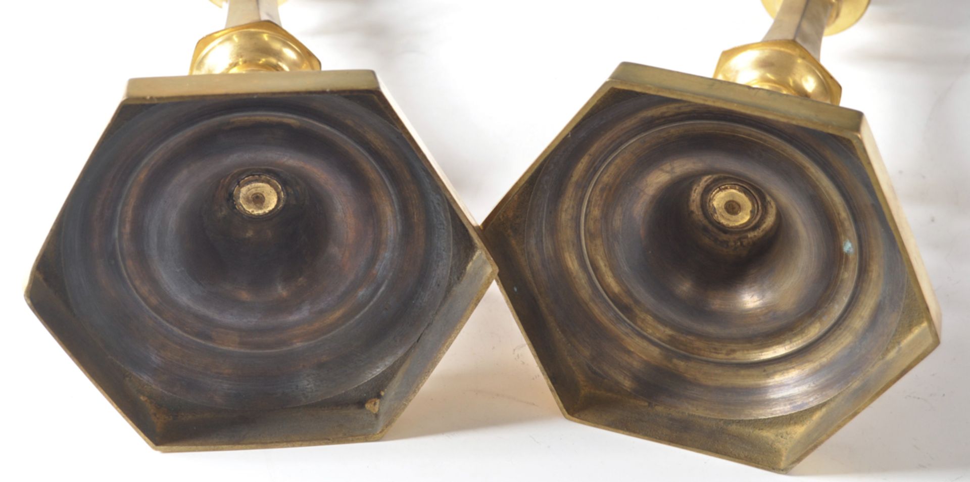 C19th pair of gilded brass candlesticks - Image 4 of 5