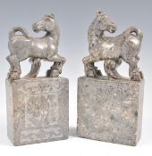 Pair of soapstone Chinese seals depicting horses