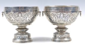 Pair of Thai niello silver goblets