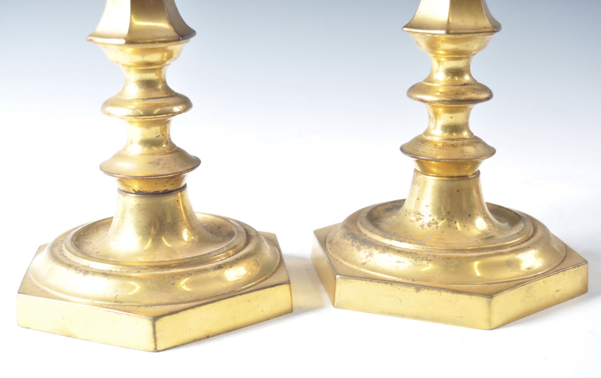 C19th pair of gilded brass candlesticks - Image 2 of 5