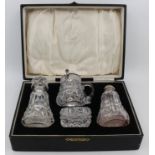 Cased John Walsh Crystal & Silver Cruet Set 1925