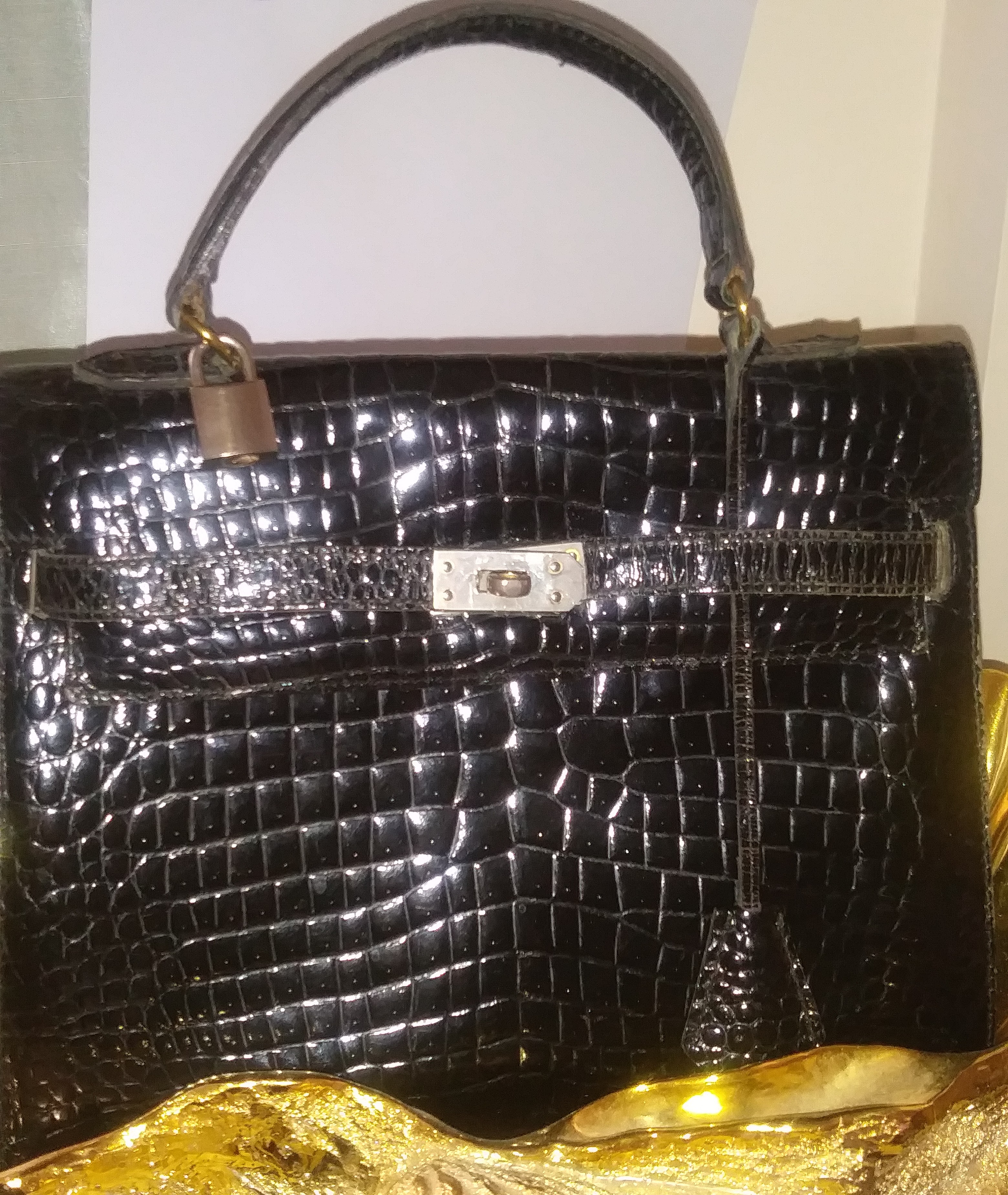 Kelly Style Crocodile Vintage Handbag