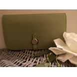 Hermes Vert Anis Clemence Leather Dogon GM Wallet