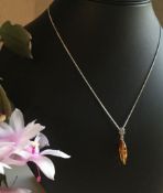 Cognac Baltic Amber Pendant from Gdańsk on 925 Silver Chain