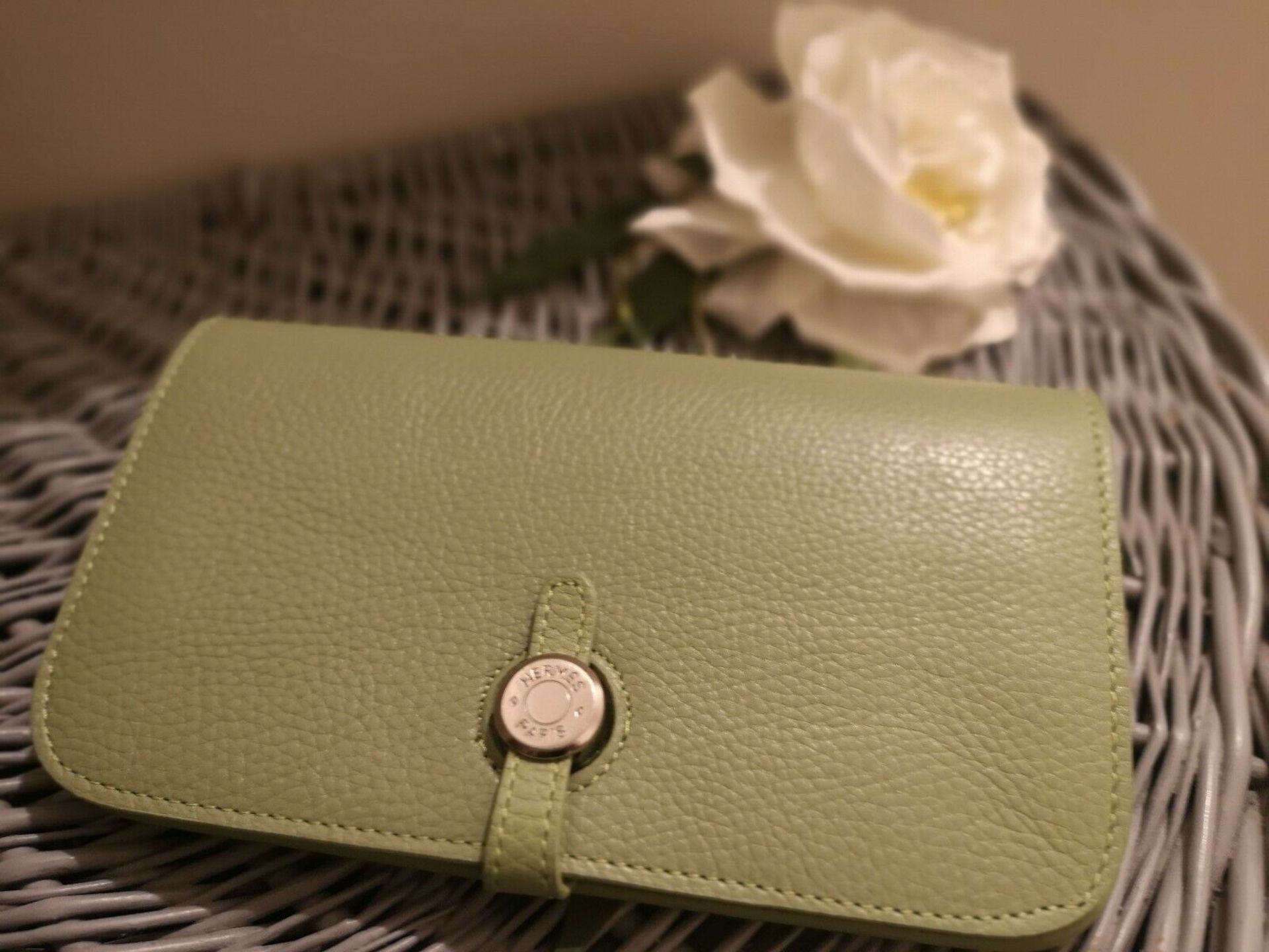 Hermes Vert Anis Clemence Leather Dogon GM Wallet - Image 2 of 5