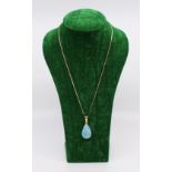 Blue Opal Pendant On 14ct Yellow Gold Chain