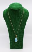 Blue Opal Pendant On 14ct Yellow Gold Chain