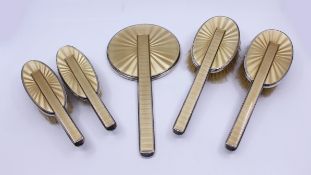 Art Deco Five Piece Silver & Enamel Brush Set