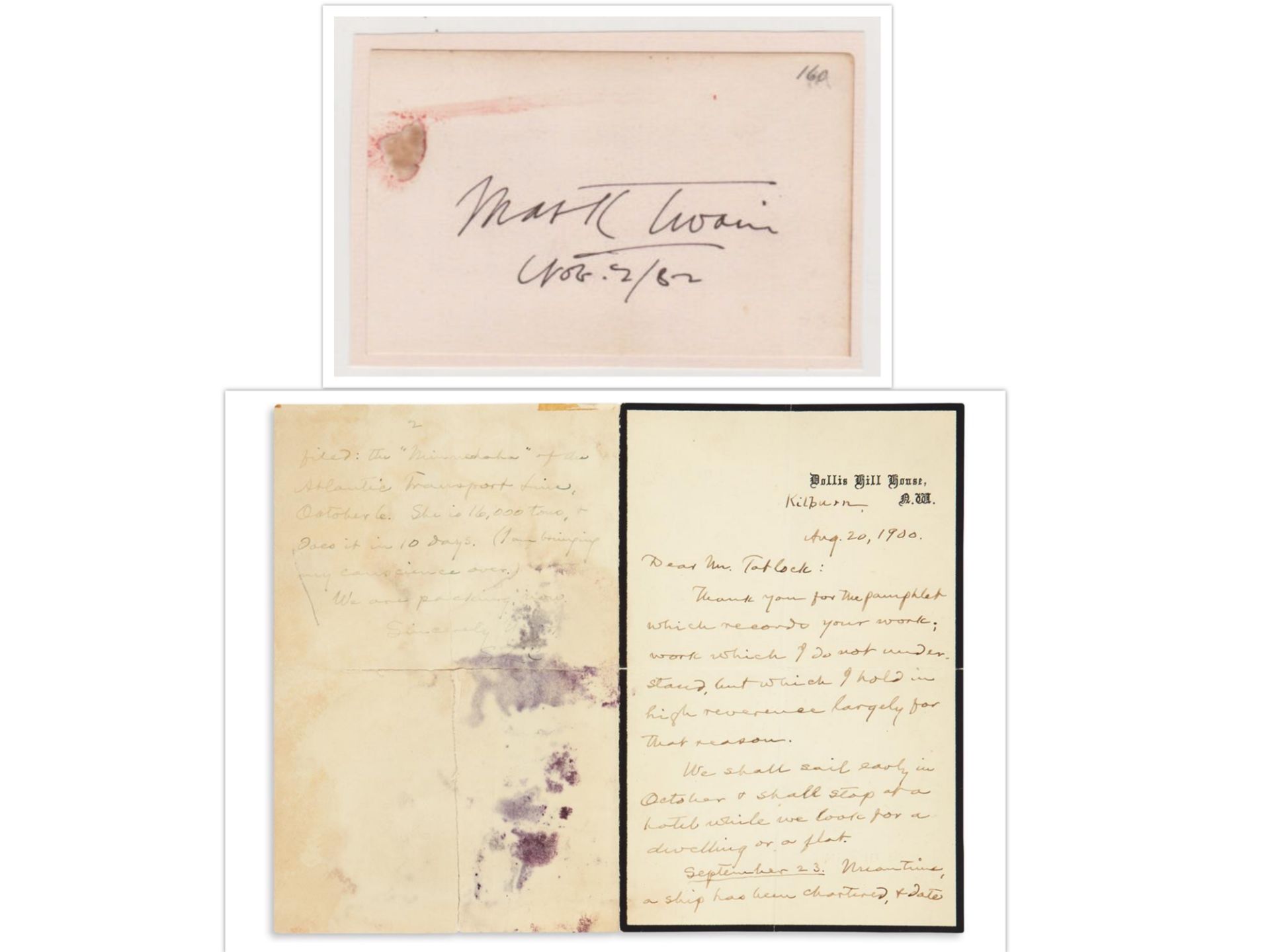 Mark Twain Signed Autograph Letter & Full Autograph. Samuel Clemens