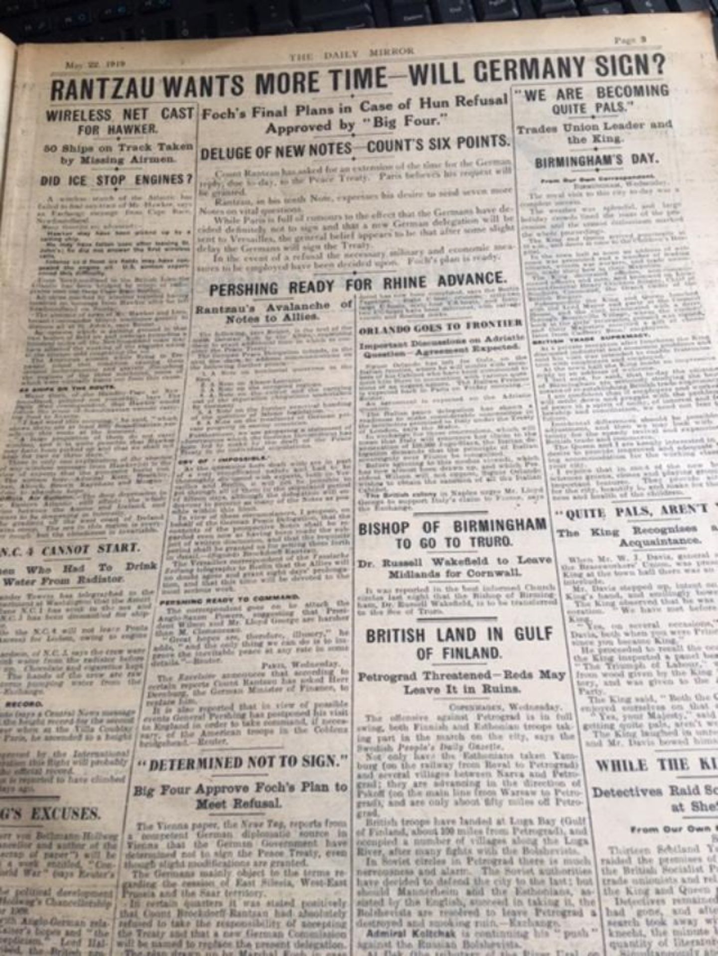 A Complete Edition Of The Daily Mirror. Dated Thursday May 22nd 1919 - Image 2 of 12