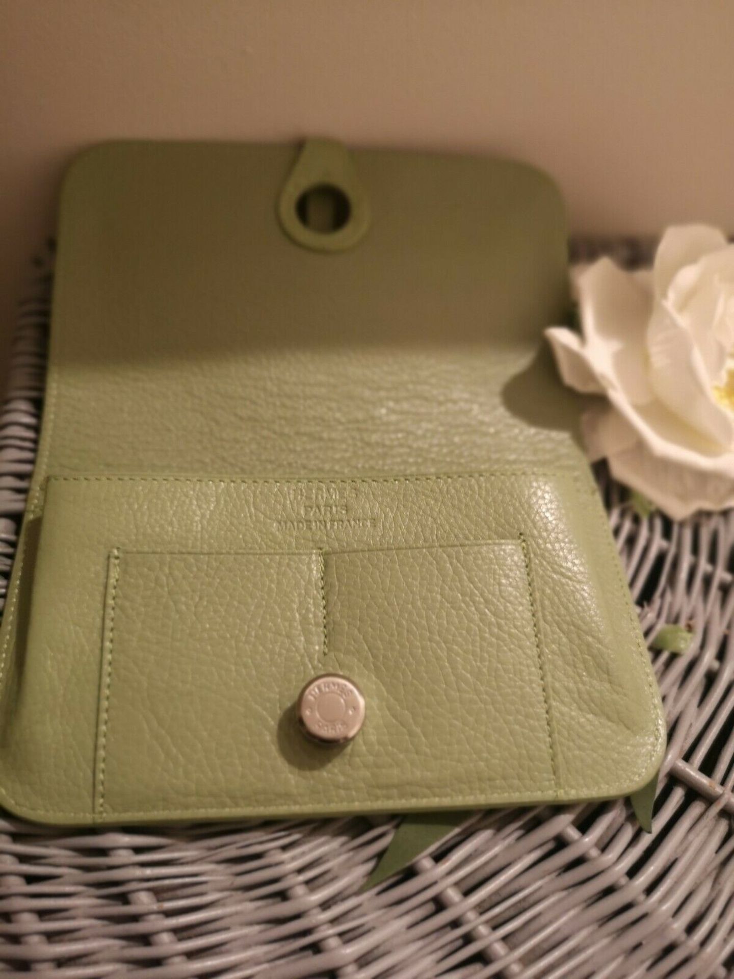 Hermes Vert Anis Clemence Leather Dogon GM Wallet - Image 3 of 5