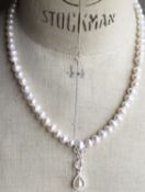 Freshwater Cultured Pearl Necklace with Zircon drop with pearl bride wedding jewellery gift