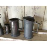 Vintage Pewter Collection Of Measuring Jugs & Vases