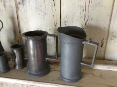 Vintage Pewter Collection Of Measuring Jugs & Vases