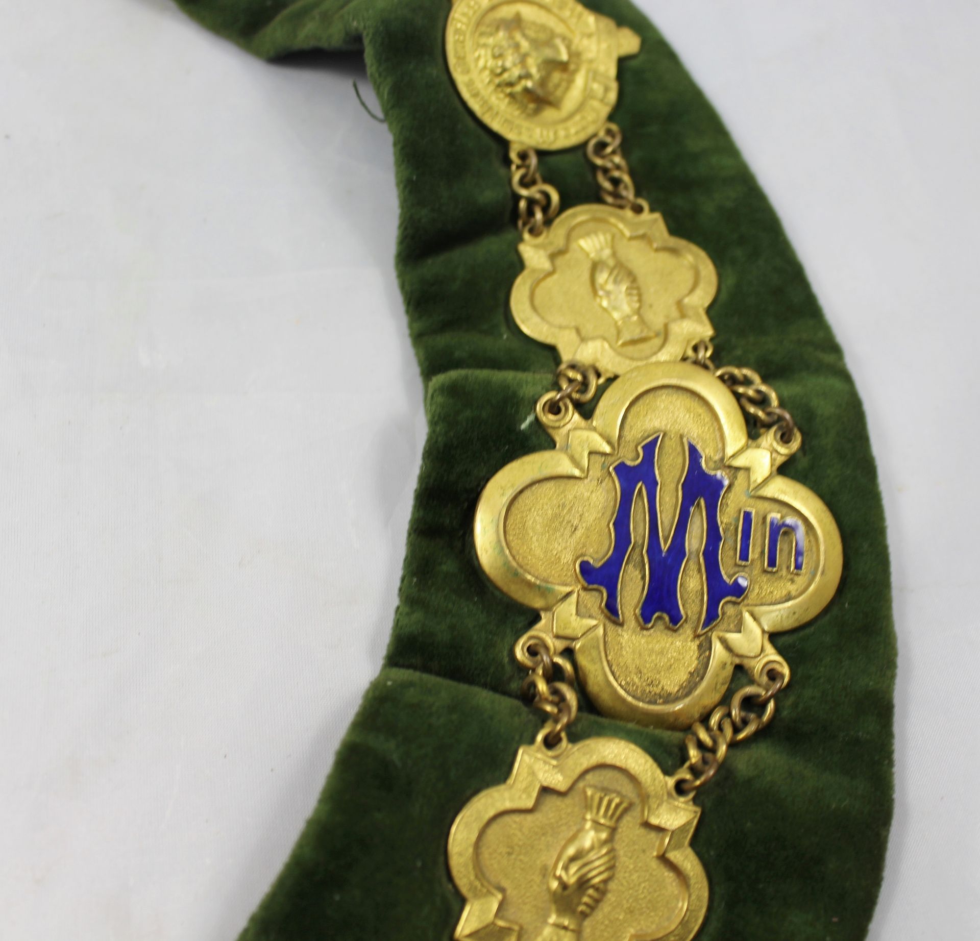 Brass & Enamel Velvet Lodge Chain Masonic Regalia - Image 3 of 4