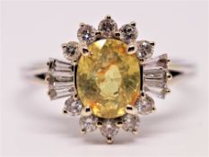 GIA Certified 2.03ct Untreated Yellow Sapphire & Diamond Ring