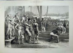 Collectable Wood-Grain Antique Double Page Print. The 1879 University Boat Race