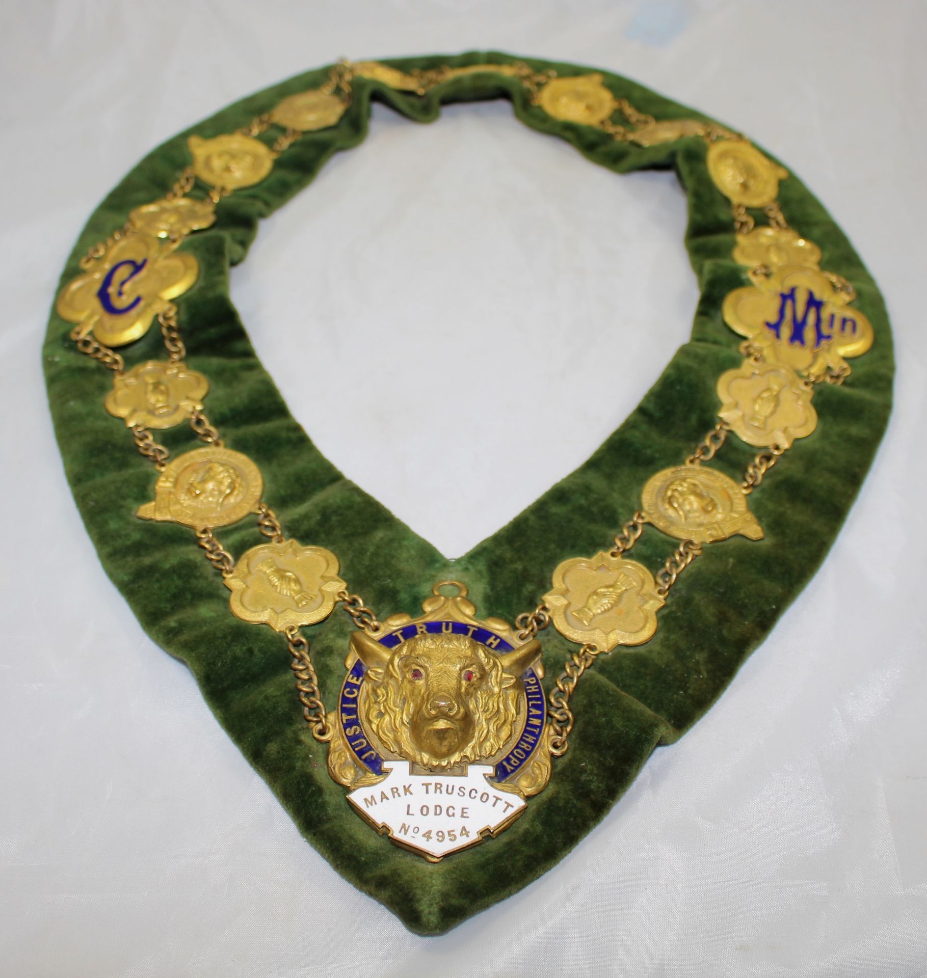 Brass & Enamel Velvet Lodge Chain Masonic Regalia