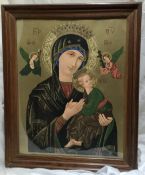 Vintage Oak Frame Glazed 52 X 63 Our Lady Of Perpetual Help Catholic Greek