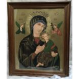 Vintage Oak Frame Glazed 52 X 63 Our Lady Of Perpetual Help Catholic Greek