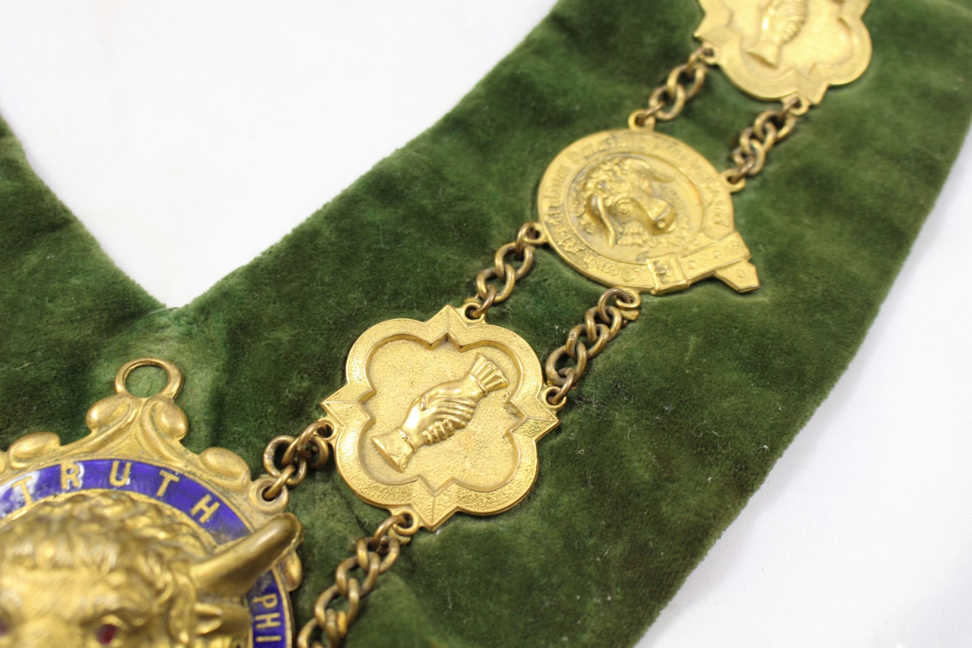 Brass & Enamel Velvet Lodge Chain Masonic Regalia - Image 4 of 4