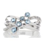 9ct White Gold Fancy Cluster Diamond And Blue Topaz Ring 0.06 Carats