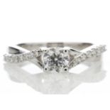 18ct White Gold Single Stone diamond Ring With Stone Set Shoulders (0.52) 0.72 Carats